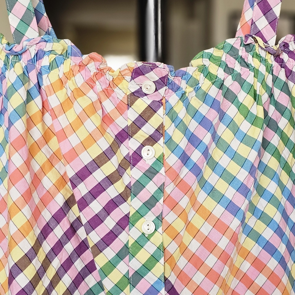 J. Crew Sleeveless Button Front Rainbow Plaid Camisole - Picture 3 of 7